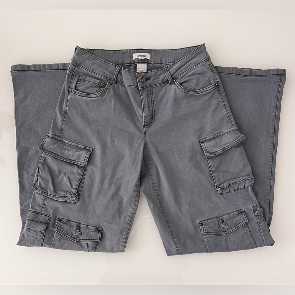 Garage Carter Low Rise Wide Cargo Pant in Iron Grey